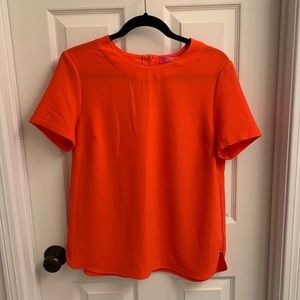 CATHERINE Malandrino Short Sleeve Back Button Tailored Top